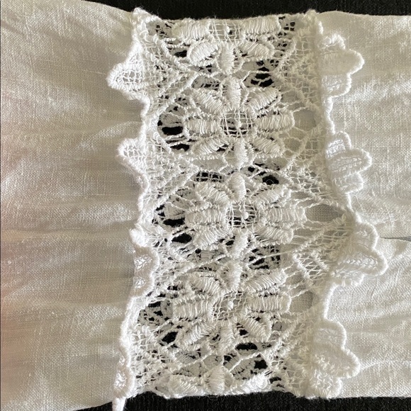Italian Linen Crochet Lace  Sleeve tie cuff  pullover Tunic Blouse Size Large - Picture 9 of 13